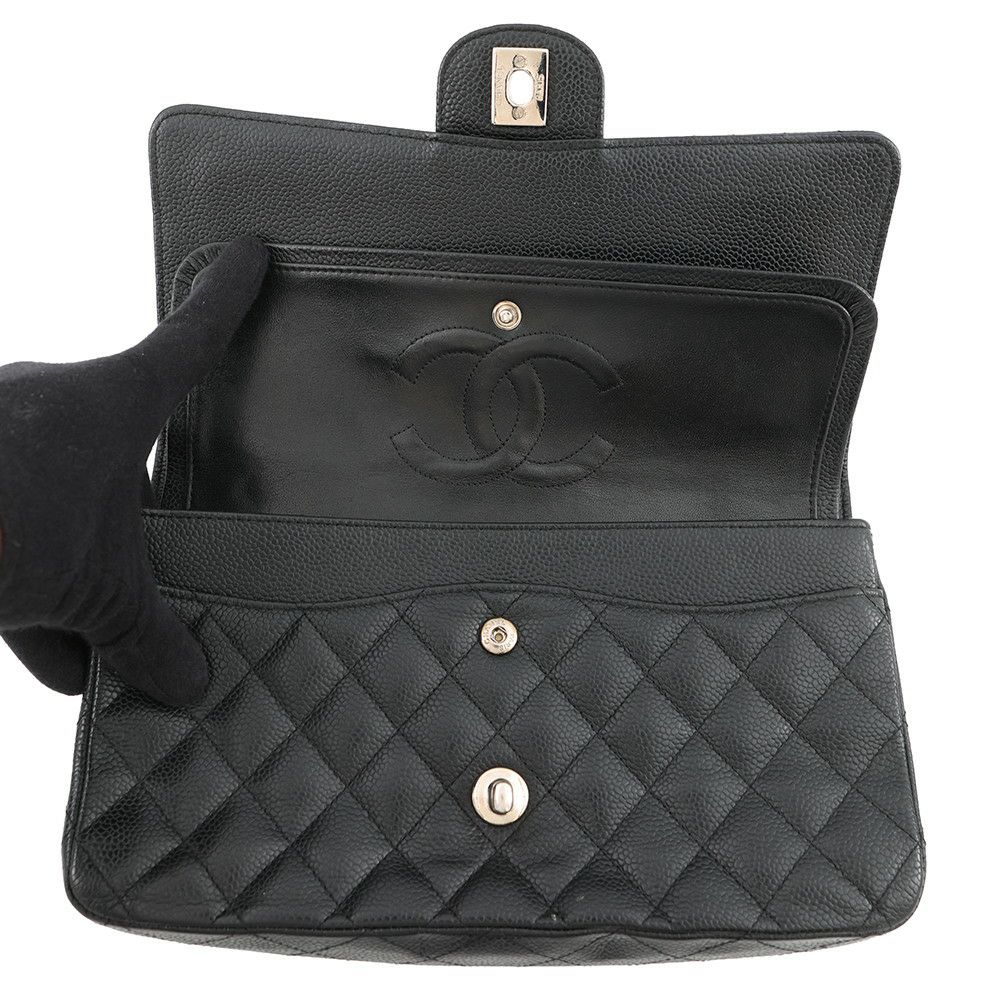 シャネル チェーンショルダーバッグ マトラッセ25 ココマーク ダブルチェーン キャビアスキン A01112 CHANEL 黒