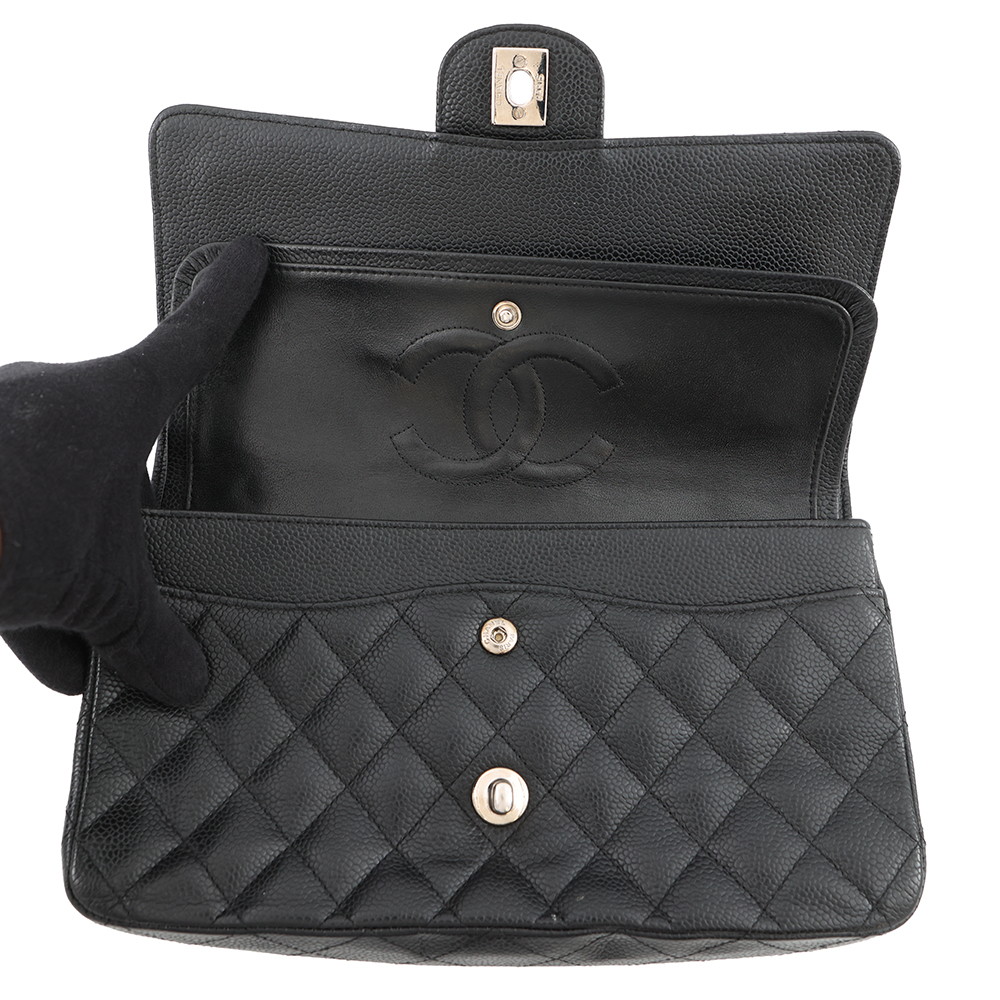 シャネル チェーンショルダーバッグ マトラッセ25 ココマーク ダブルチェーン キャビアスキン A01112 CHANEL 黒