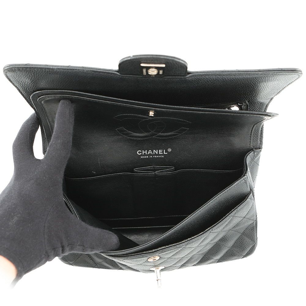 シャネル チェーンショルダーバッグ マトラッセ25 ココマーク ダブルチェーン キャビアスキン A01112 CHANEL 黒