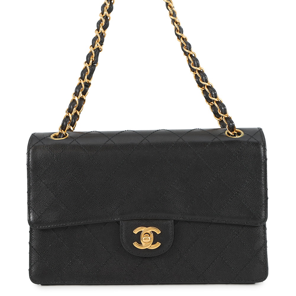 シャネル チェーンショルダーバッグ マトラッセ ココマーク シングルフラップ キャビアスキン CHANEL 黒