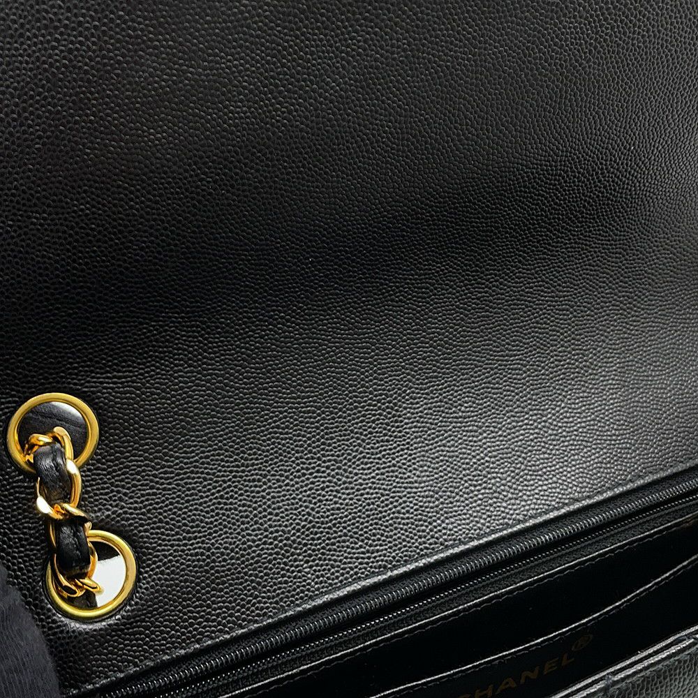 シャネル チェーンショルダーバッグ マトラッセ ココマーク シングルフラップ キャビアスキン CHANEL 黒
