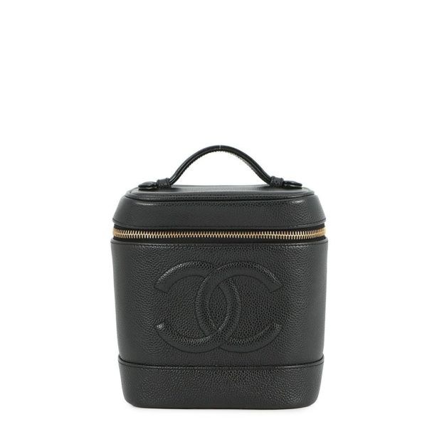 シャネル バニティバッグ ココマーク 縦型 キャビアスキン A01998 CHANEL 化粧ポーチ コスメポーチ 黒