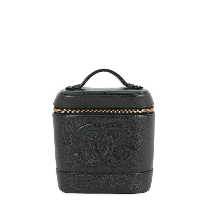 シャネル バニティバッグ ココマーク 縦型 キャビアスキン A01998 CHANEL 化粧ポーチ コスメポーチ 黒