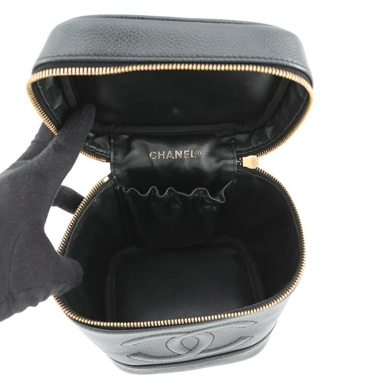 シャネル バニティバッグ ココマーク 縦型 キャビアスキン A01998 CHANEL 化粧ポーチ コスメポーチ 黒