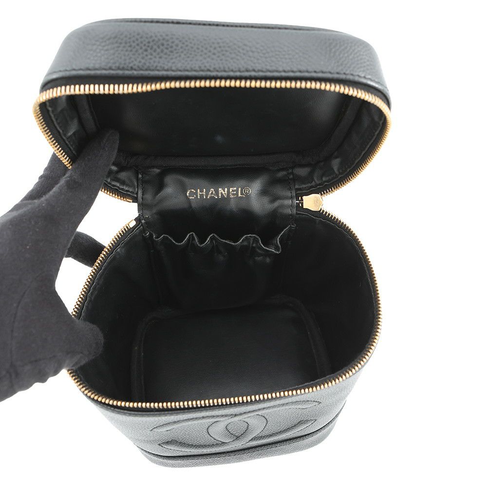 シャネル バニティバッグ ココマーク 縦型 キャビアスキン A01998 CHANEL 化粧ポーチ コスメポーチ 黒