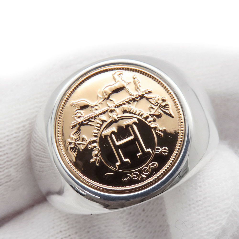 エルメス リング エクスリブリス シュヴァリエ リング SV925シルバー/K18PGピンクゴールド リングサイズ55 HERMES 指輪