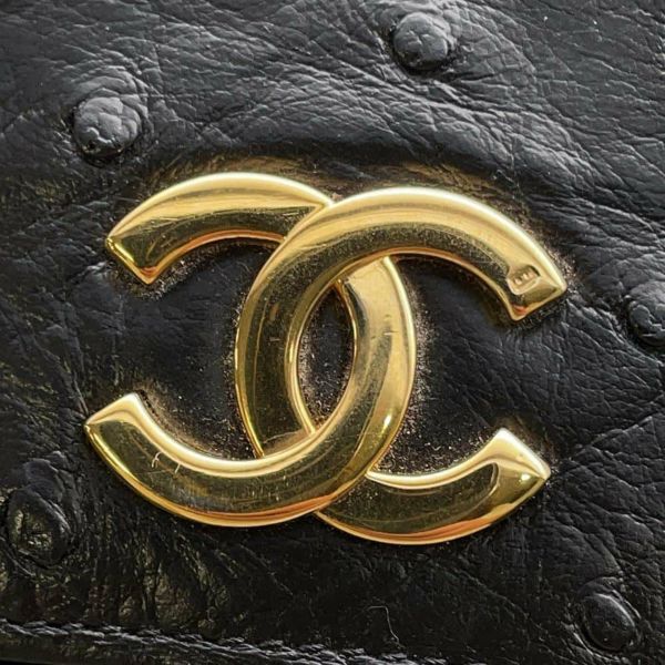 シャネル チェーンショルダーバッグ ココマーク オーストリッチ ヴィンテージ CHANEL 黒