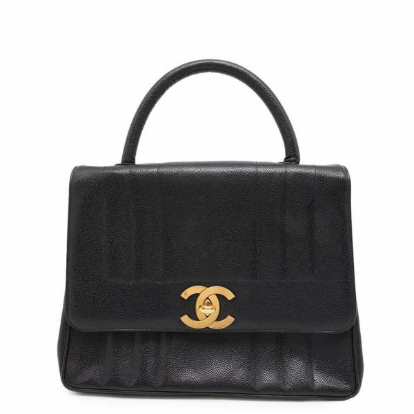 シャネル ハンドバッグ ココマーク マドモアゼル キャビアスキン CHANEL バッグ デカココ 黒