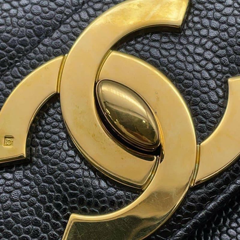 シャネル ハンドバッグ ココマーク マドモアゼル キャビアスキン CHANEL バッグ デカココ 黒