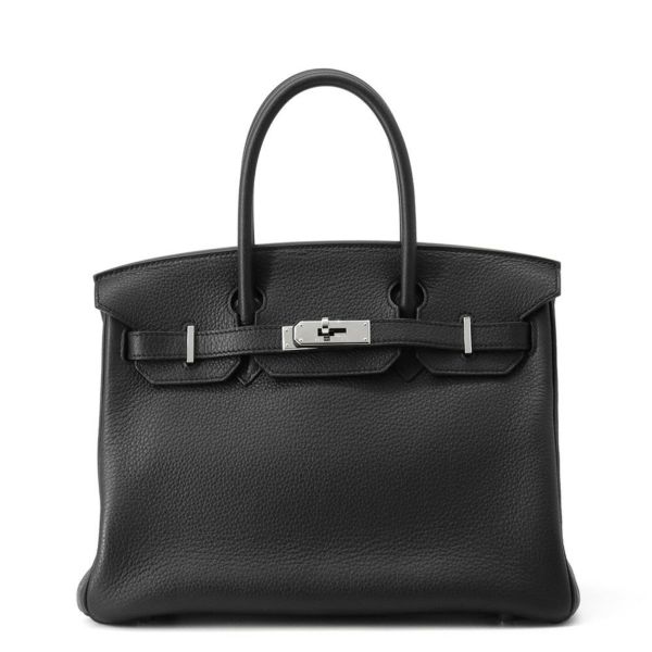 エルメス バーキン30 ブラック/シルバー金具 トリヨンクレマンス □L刻印 HERMES Birkin ハンドバッグ 黒