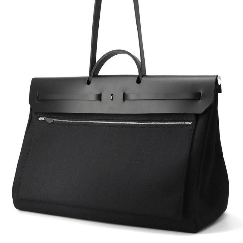 エルメス ショルダーバッグ エールバッグジップGM ブラック/シルバー金具 トワルミリタリー/ヴァッシュハンター W刻印 黒