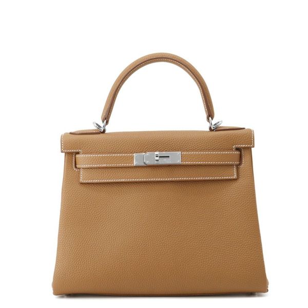 エルメス ハンドバッグ ケリー28 内縫い ゴールド/シルバー金具 トゴ K刻印 2wayショルダー