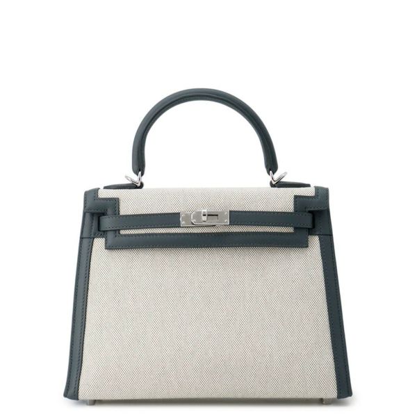 エルメス ハンドバッグ ケリー25 外縫い ヴェールマングローブ/エクリュ/シルバー金具 スイフト/トワルアッシュ K刻印 2wayショルダー