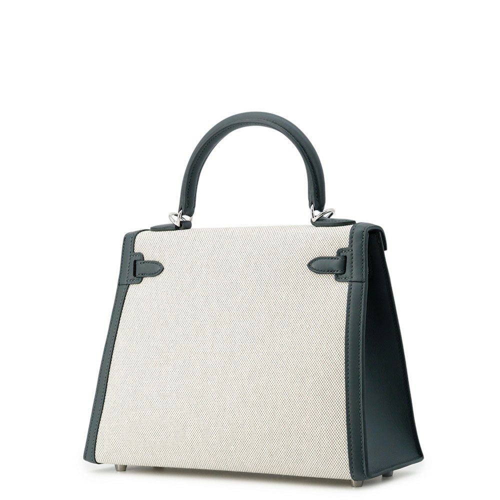 エルメス ハンドバッグ ケリー25 外縫い ヴェールマングローブ/エクリュ/シルバー金具 スイフト/トワルアッシュ K刻印 2wayショルダー