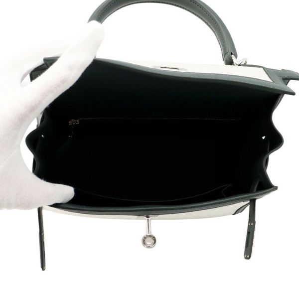 エルメス ハンドバッグ ケリー25 外縫い ヴェールマングローブ/エクリュ/シルバー金具 スイフト/トワルアッシュ K刻印 2wayショルダー