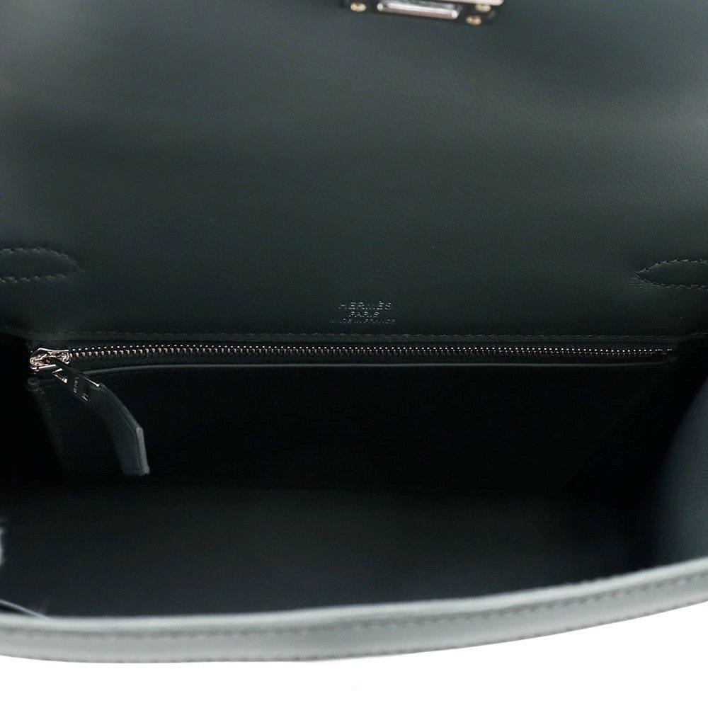 エルメス ハンドバッグ ケリー25 外縫い ヴェールマングローブ/エクリュ/シルバー金具 スイフト/トワルアッシュ K刻印 2wayショルダー