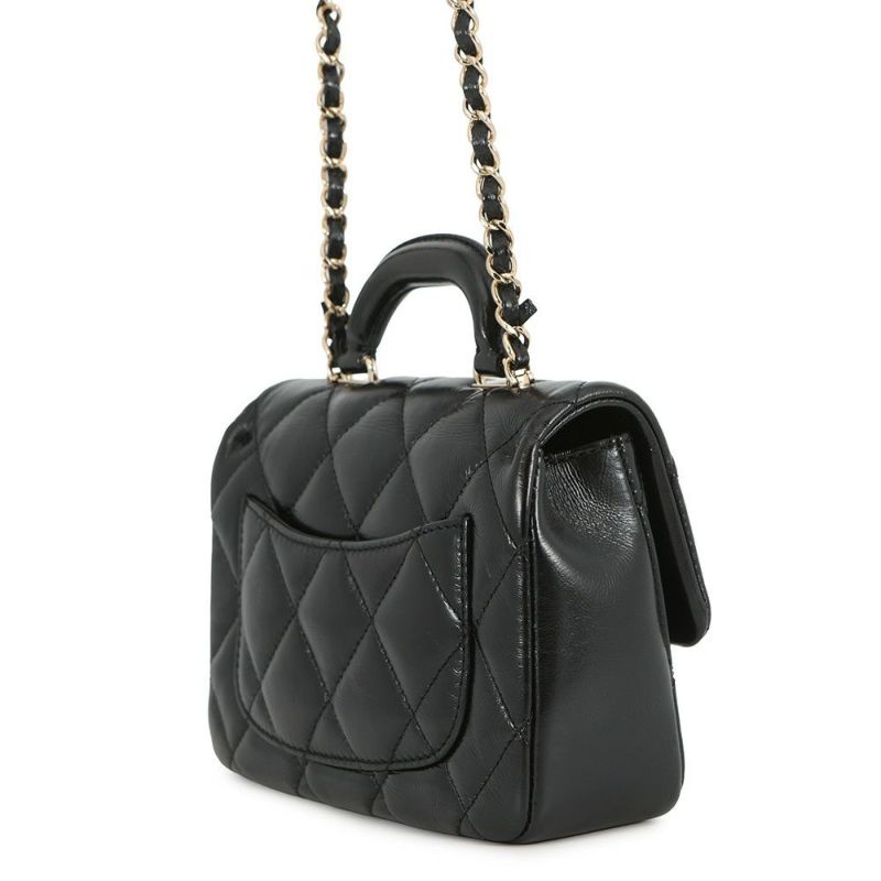 シャネル ハンドバッグ ココマーク マトラッセ ミニ トップハンドル シャイニーカーフレザー AS4543 2way 黒