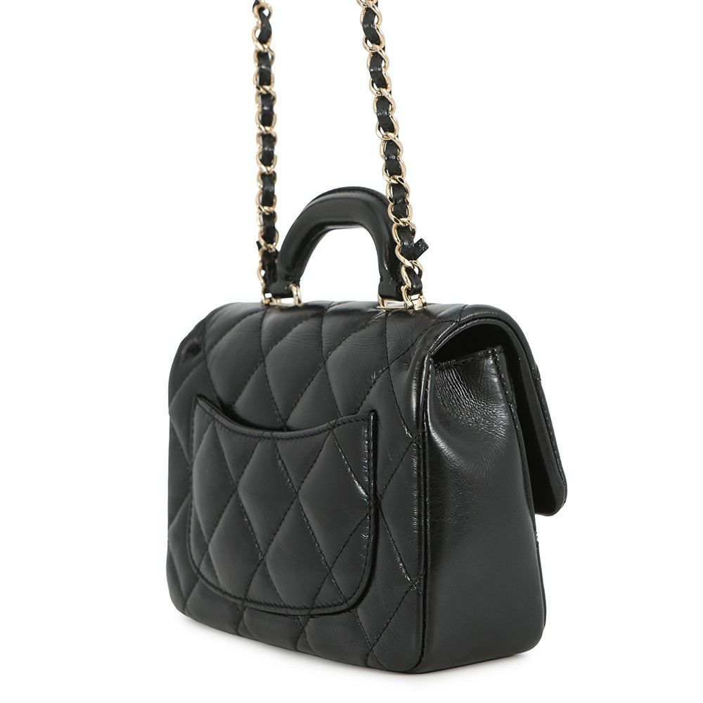 シャネル ハンドバッグ ココマーク マトラッセ ミニ トップハンドル シャイニーカーフレザー AS4543 2way 黒