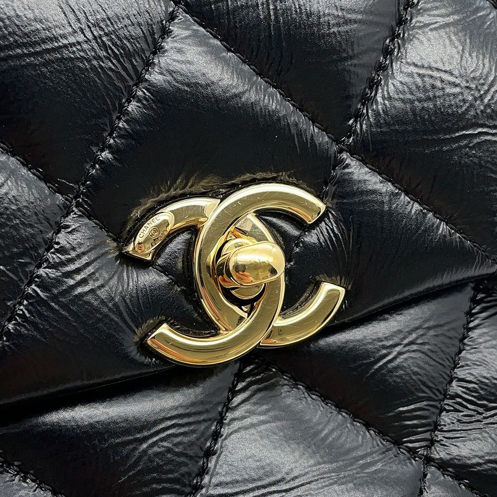 シャネル ハンドバッグ ココマーク マトラッセ ミニ トップハンドル シャイニーカーフレザー AS4543 2way 黒