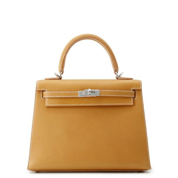 エルメス ハンドバッグ ケリー25 外縫い ナチュラルサブレ/シルバー金具 ヴォーバトラー W刻印 2wayショルダー バトラー