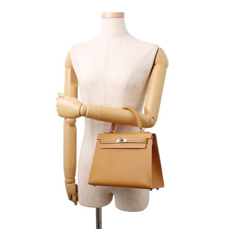 エルメス ハンドバッグ ケリー25 外縫い ナチュラルサブレ/シルバー金具 ヴォーバトラー W刻印 2wayショルダー バトラー