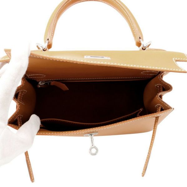 エルメス ハンドバッグ ケリー25 外縫い ナチュラルサブレ/シルバー金具 ヴォーバトラー W刻印 2wayショルダー バトラー