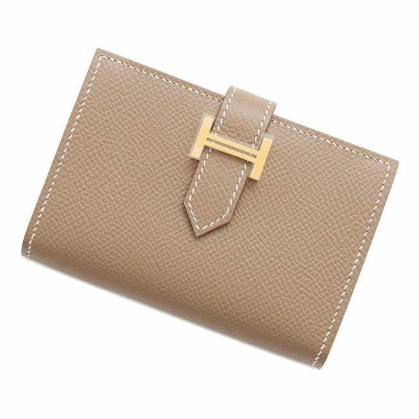【極美品】HERMES エルメス　べアン　カードケース エプソン エトゥープ エルメス カードケース ベアン ミニ エトゥープ/ゴールド金具