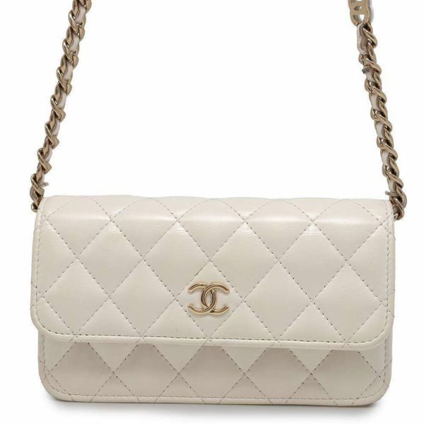 シャネル チェーンウォレット マトラッセ ココマーク シャイニー カーフスキン CHANEL 財布 白