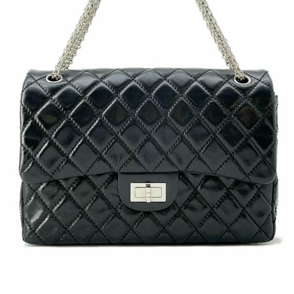 シャネル チェーンショルダーバッグ 2.55 マトラッセ Wフラップ エイジドカーフレザー ラージ A37587 CHANEL 黒