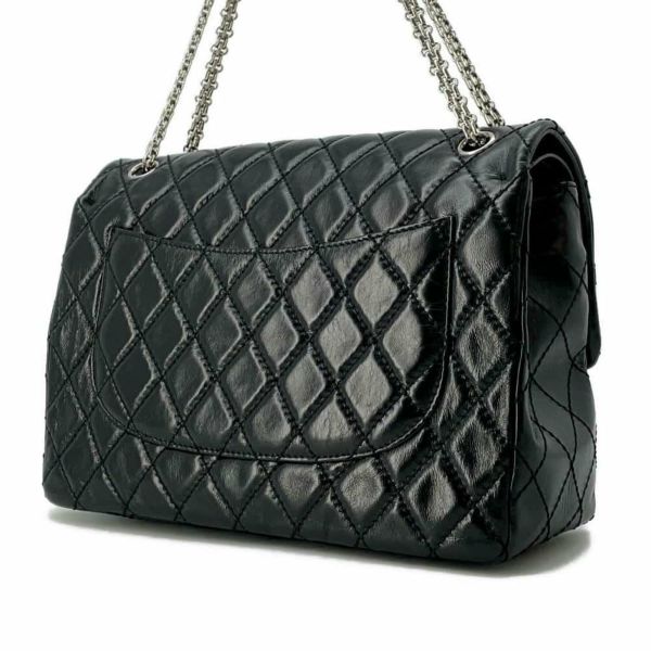 シャネル チェーンショルダーバッグ 2.55 マトラッセ Wフラップ エイジドカーフレザー ラージ A37587 CHANEL 黒