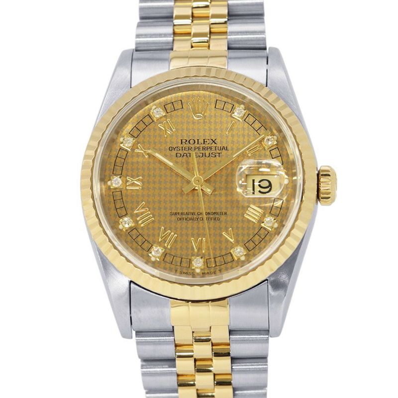 ロレックス デイトジャスト S番 SS/K18YG 116233G ROLEX 腕時計 シャンパン/ハウンドトゥース文字盤 10Pダイヤ