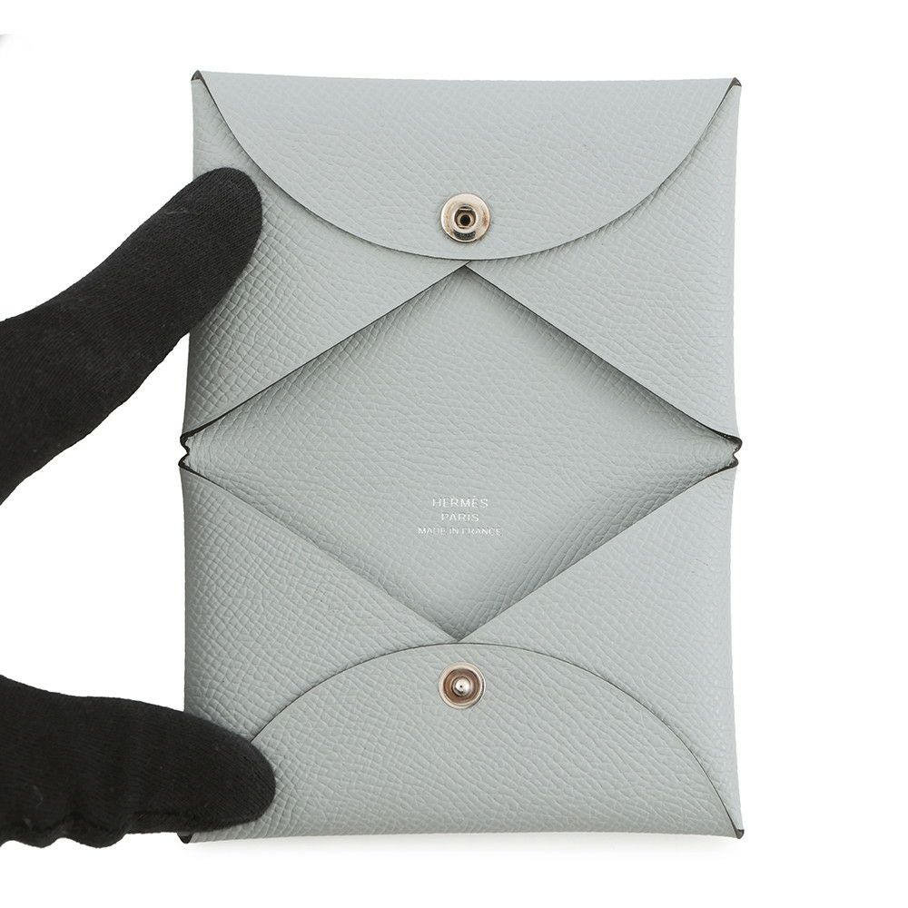 エルメス カードケース カルヴィ ブルーグラシエ エプソン K刻印 HERMES 名刺入れ