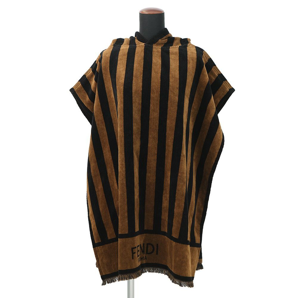 フェンディ ポンチョ ペカン ストライプ コットン FENDI アウター フード付き 黒