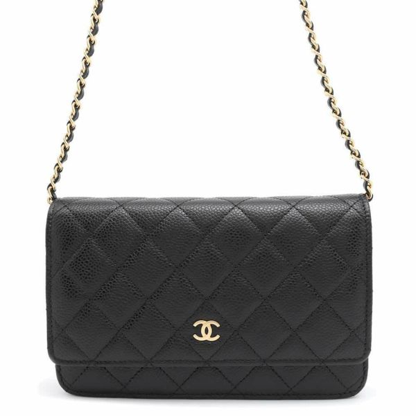 シャネル チェーンウォレット クラシック マトラッセ ココマーク キャビアスキン AP0250 CHANEL 財布 黒