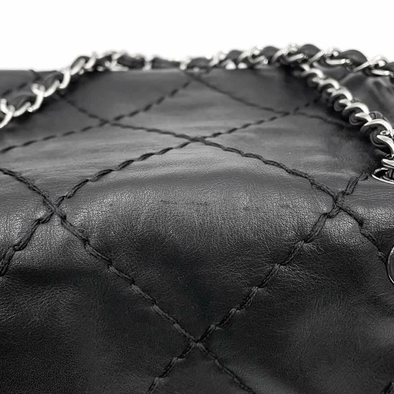 シャネル チェーンショルダーバッグ マトラッセ ココマーク ワイルドステッチ ダブルチェーン ラムスキン A34327 黒