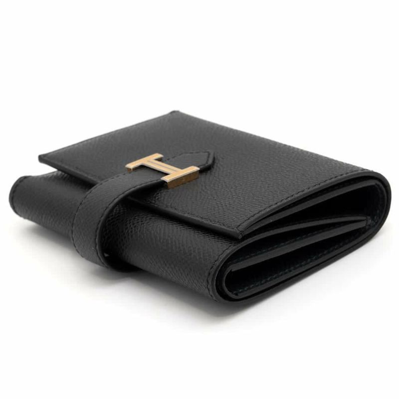 エルメス 三つ折り財布 ベアン コンビネ ブラック/ブルーニュイ/ゴールド金具 エプソン W刻印 HERMES 財布 黒