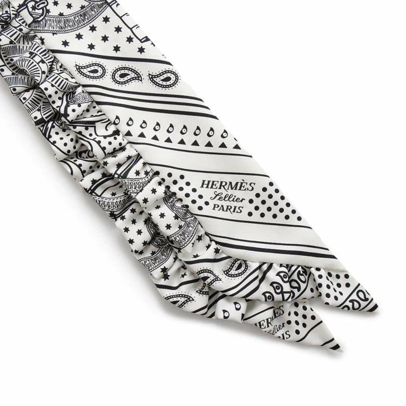 エルメス スカーフ ツイリー フリル エプロン・ドール・バンダナ シルク 2024SS 黒 白