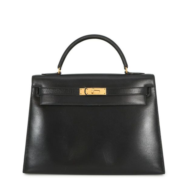 エルメス ハンドバッグ ケリー32 外縫い ブラック/ゴールド金具 ボックスカーフ 〇K刻印 黒 クラシックケリー ヴィンテージ