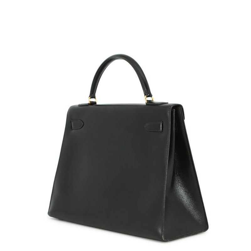 エルメス ハンドバッグ ケリー32 外縫い ブラック/ゴールド金具 ボックスカーフ 〇K刻印 黒 クラシックケリー ヴィンテージ