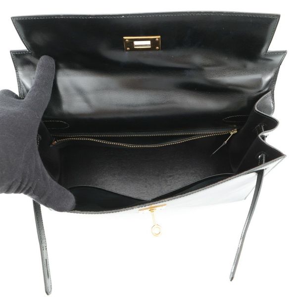 エルメス ハンドバッグ ケリー32 外縫い ブラック/ゴールド金具 ボックスカーフ 〇K刻印 黒 クラシックケリー ヴィンテージ