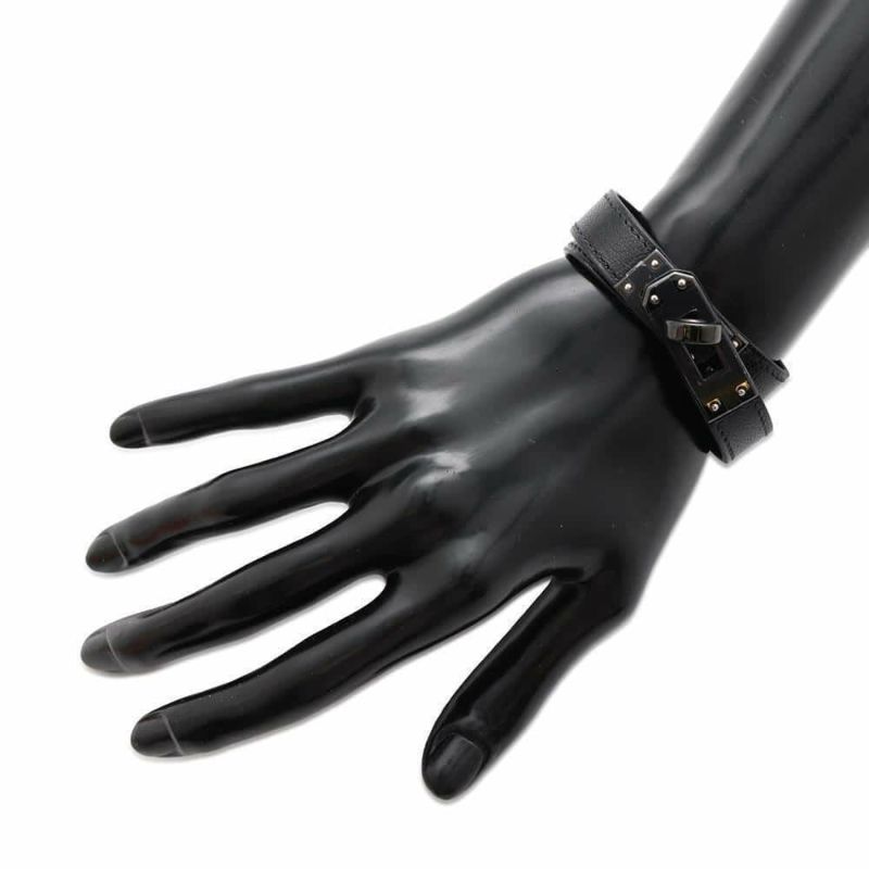 エルメス ブレスレット ケリー・ドゥブルトゥール ブラック/ブラック金具 シェブルミゾル サイズT2 W刻印 ソーブラック 黒