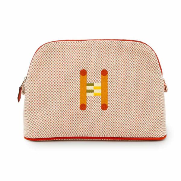 エルメス ポーチ ボリードポーチ クレイジーH MM オレンジ/フィセル/シルバー金具 コットン HERMES