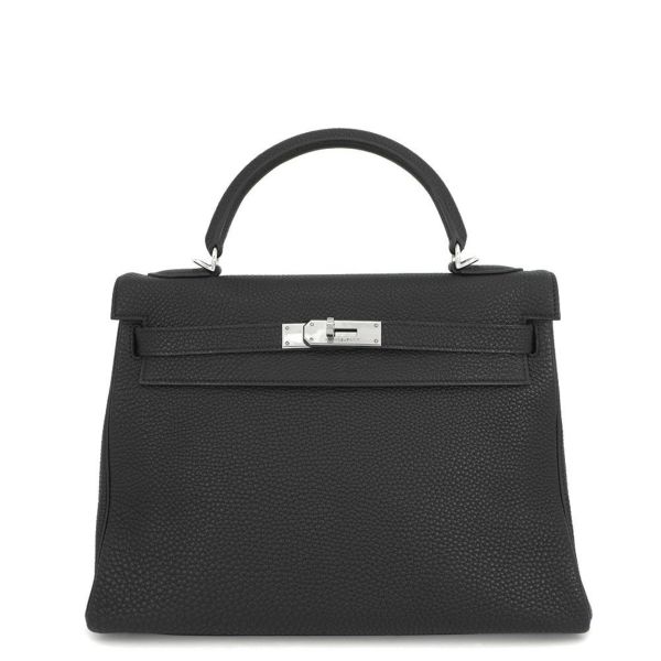 エルメス ハンドバッグ ケリー32 内縫い ブラック/シルバー金具 トゴ □F刻印 2wayショルダー 黒
