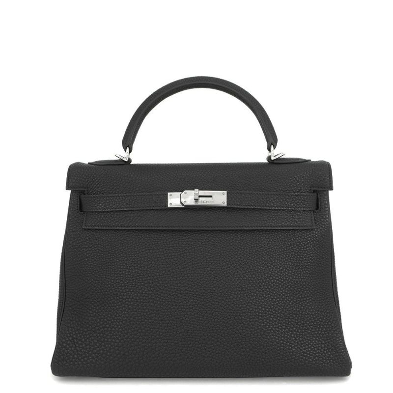 エルメス ハンドバッグ ケリー32 内縫い ブラック/シルバー金具 トゴ □F刻印 2wayショルダー 黒