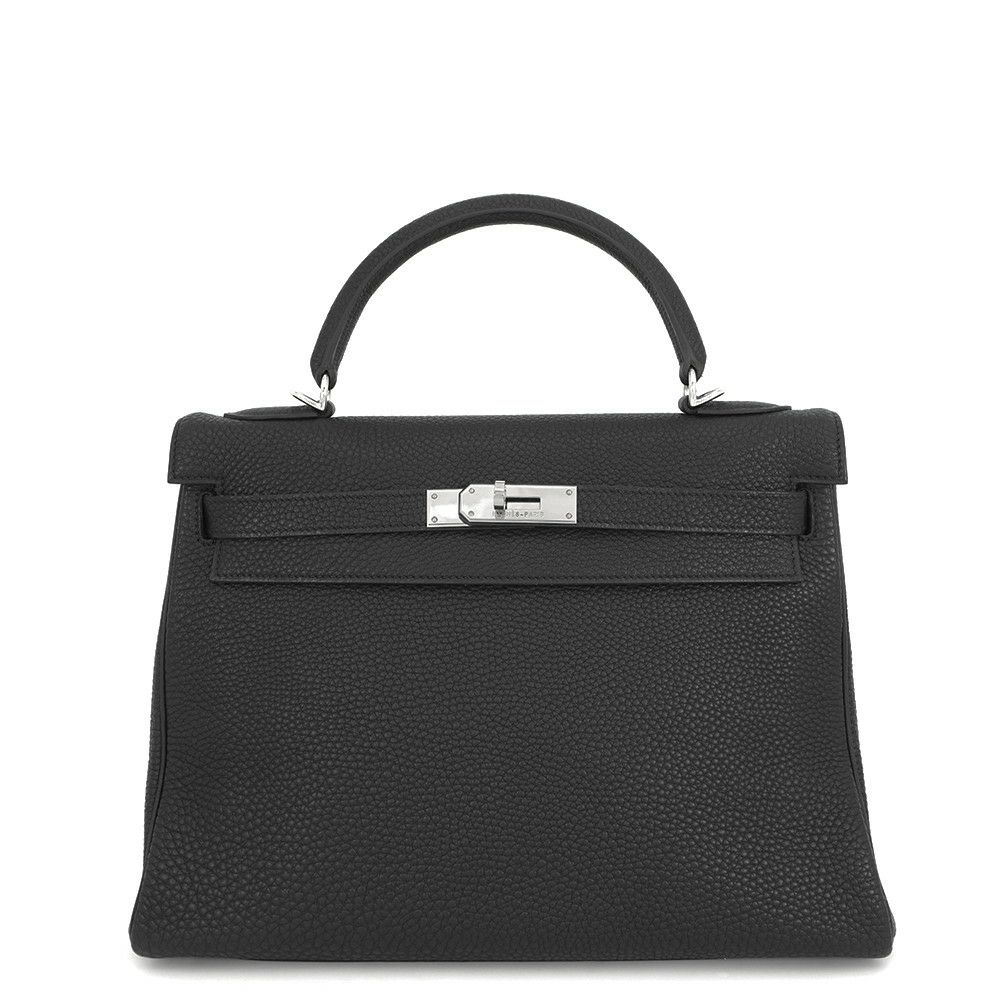 エルメス ハンドバッグ ケリー32 内縫い ブラック/シルバー金具 トゴ □F刻印 2wayショルダー 黒
