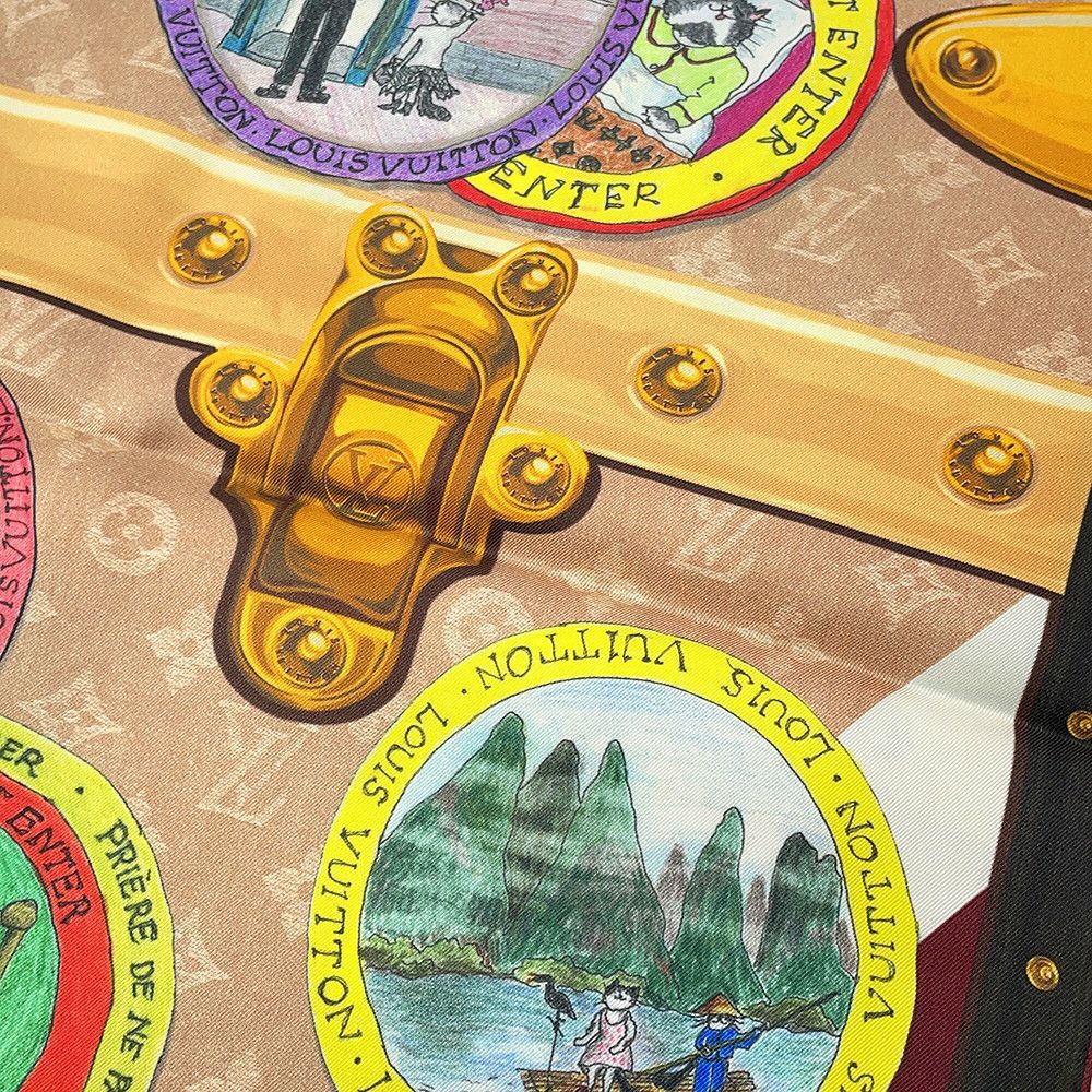 ルイヴィトン スカーフ カレ・マイ LV トランク モノグラム・パターン シルク M96693 LOUIS VUITTON