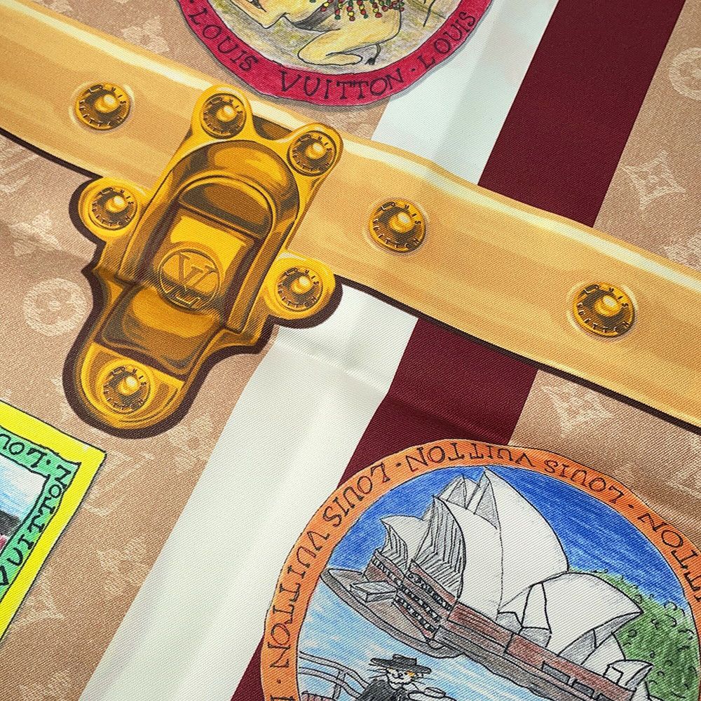 ルイヴィトン スカーフ カレ・マイ LV トランク モノグラム・パターン シルク M96693 LOUIS VUITTON