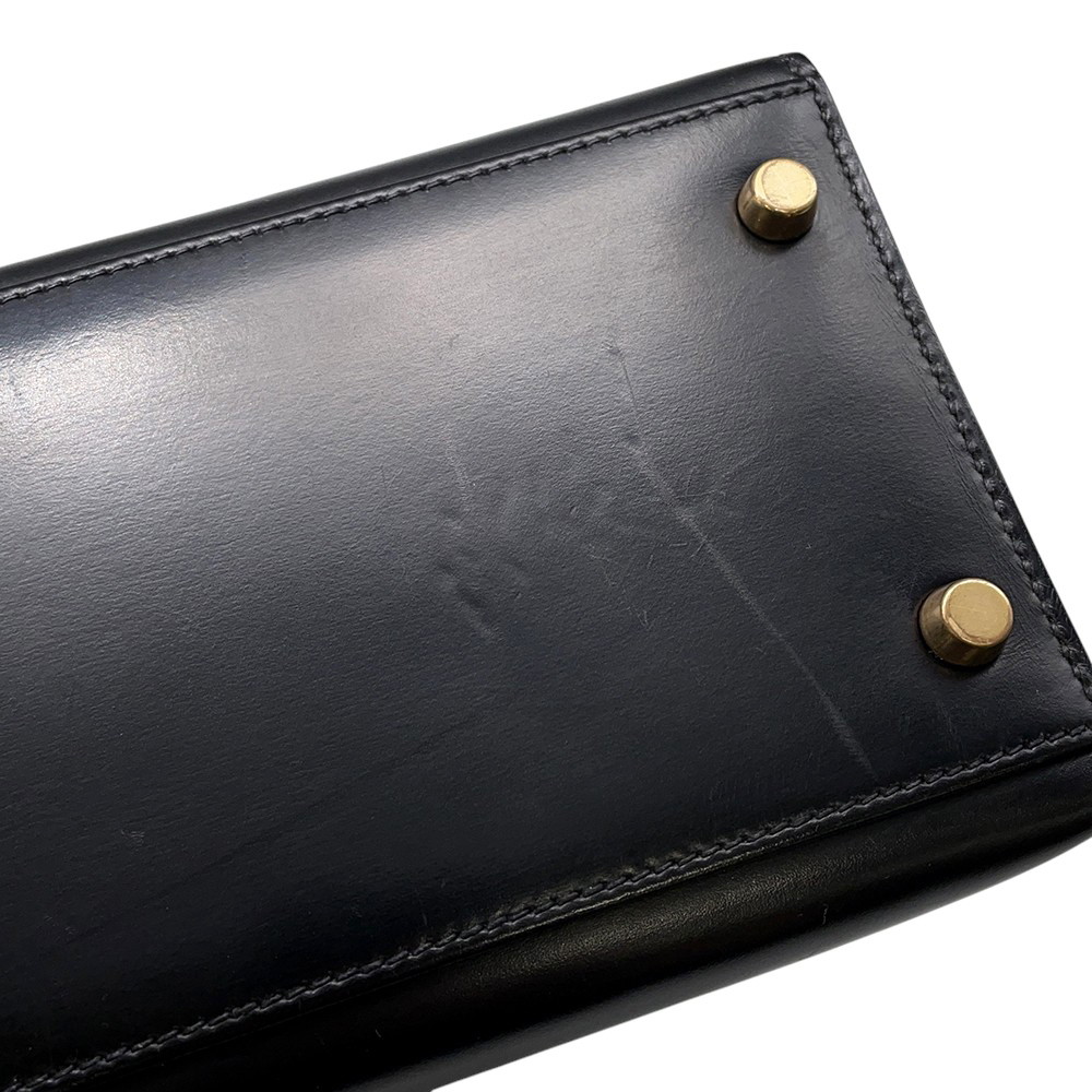 エルメス ハンドバッグ ケリー32 外縫い ブラック/ゴールド金具 ボックスカーフ 〇W刻印 2wayショルダー 黒