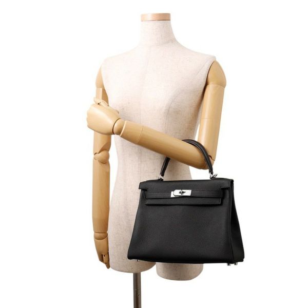 エルメス ハンドバッグ ケリー28 内縫い ブラック/シルバー金具 トゴ K刻印 2wayショルダー 黒