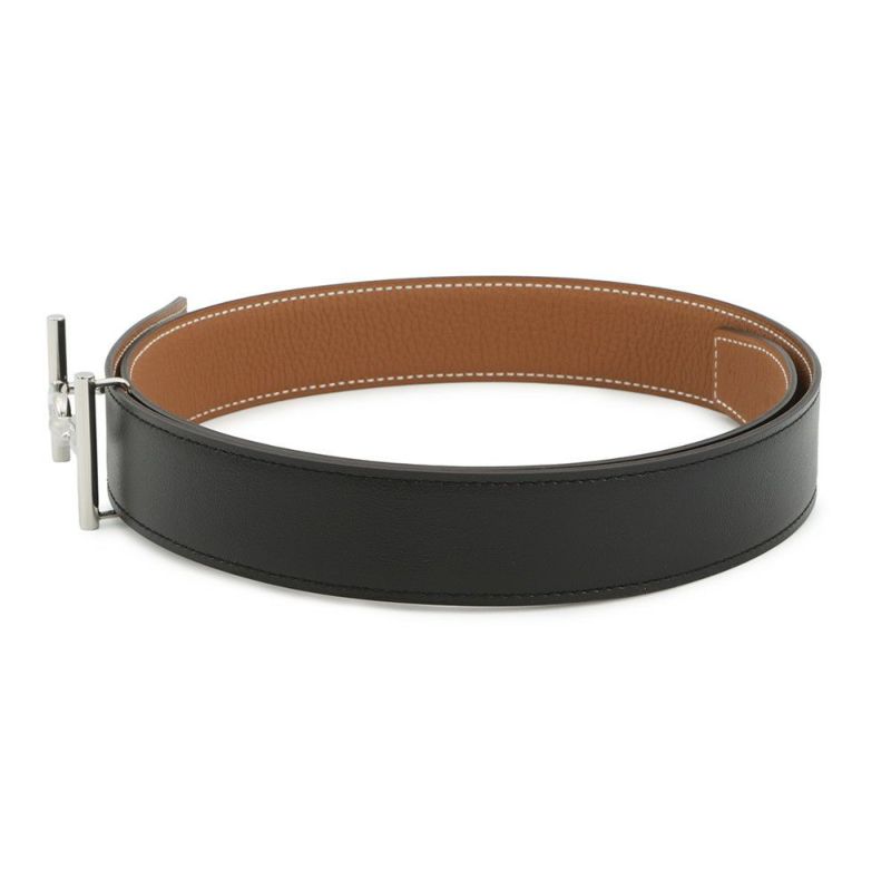 エルメス ベルト ジャンボ ブラック/ゴールド/シルバー金具 ボックスカーフ/トゴ W刻印 サイズ80 メンズ リバーシブル 黒